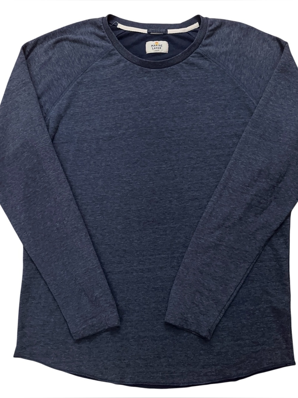 Marine Layer T-Shirt Mens Larger Blue Heathered Raglan Long Sleeve Rayon Blend